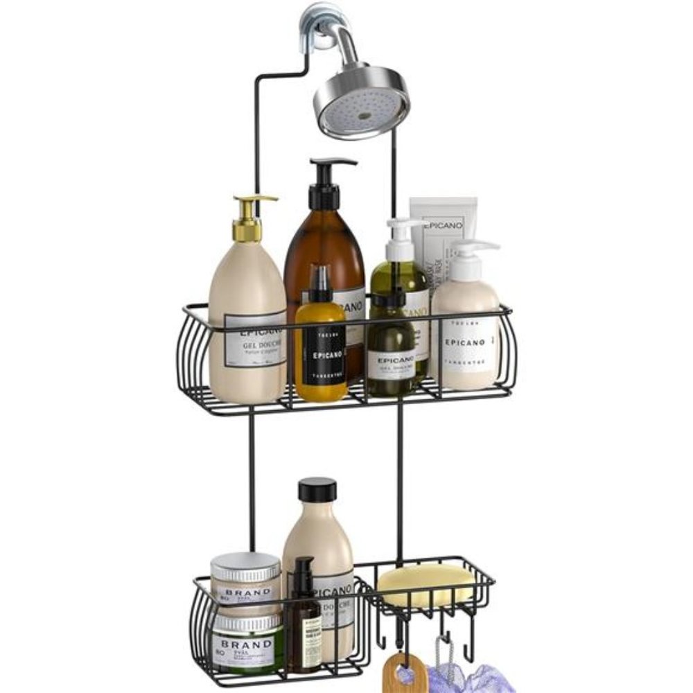 Shower Caddy Hanging, Anti-Swing Over Head Shower Caddy Rustproof with hooks